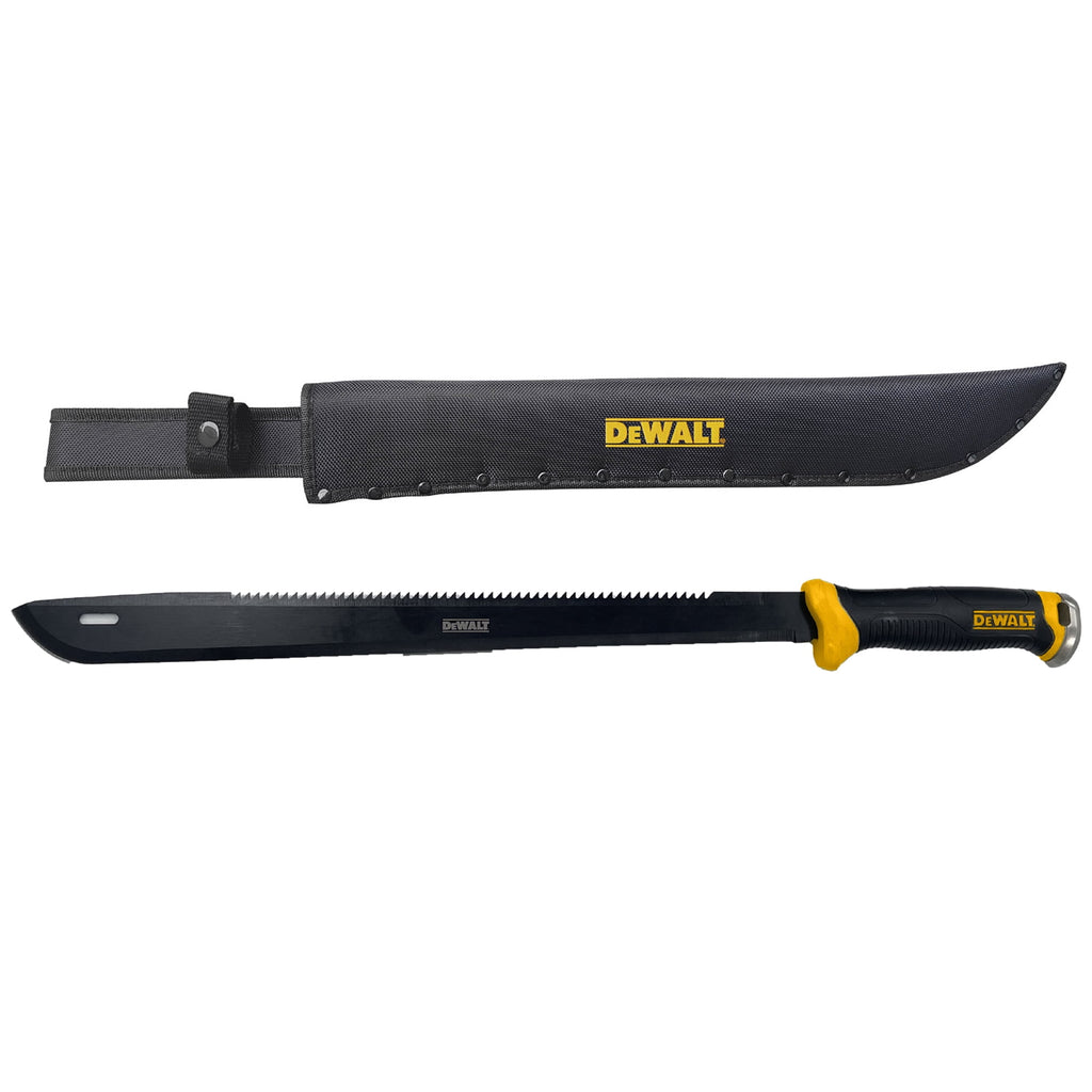 DEWALT 24 Inch Full Tang Stainless Steel Blade with Saw Back Construction & Non-Slip Handle with Nylon Sheath for Brush Clearing, Yard Work, Camping & Outdoor Use