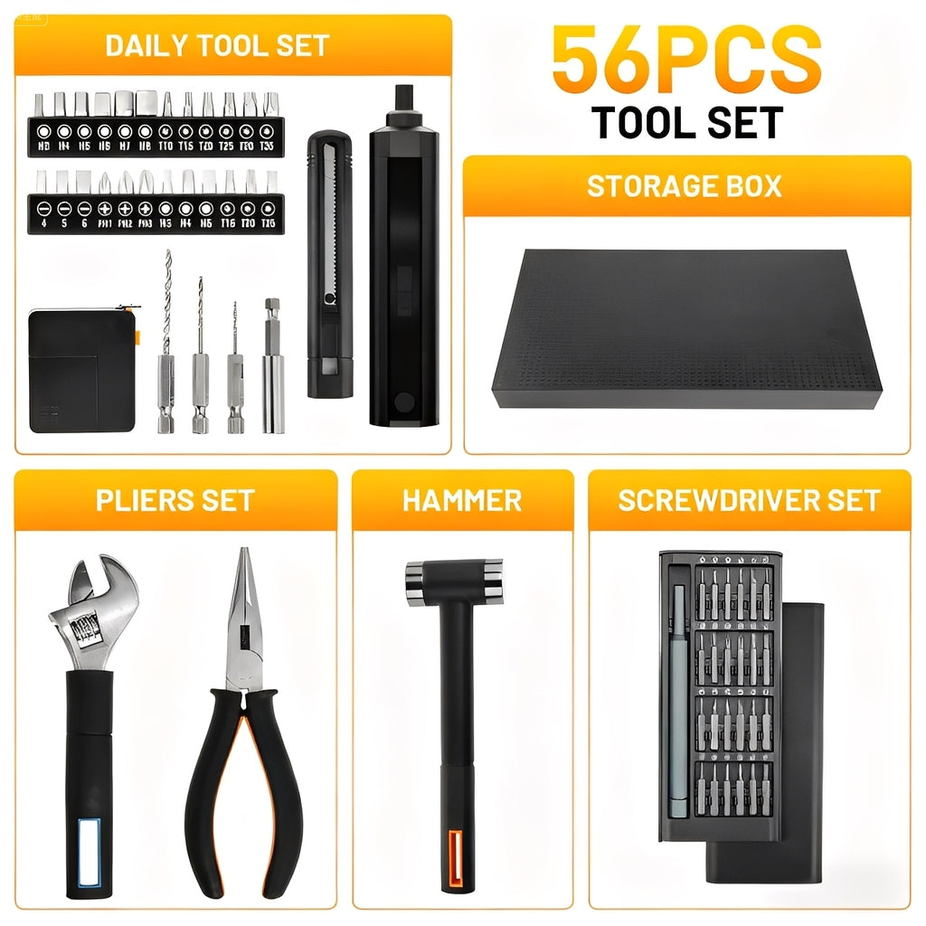STORGENER 56-Piece Tool Kit,Basic Home Repair Tool Set,Precision Screwdriver Set,General Household Hand Tool Kit Small Tool Kit,Office & College Repairs
