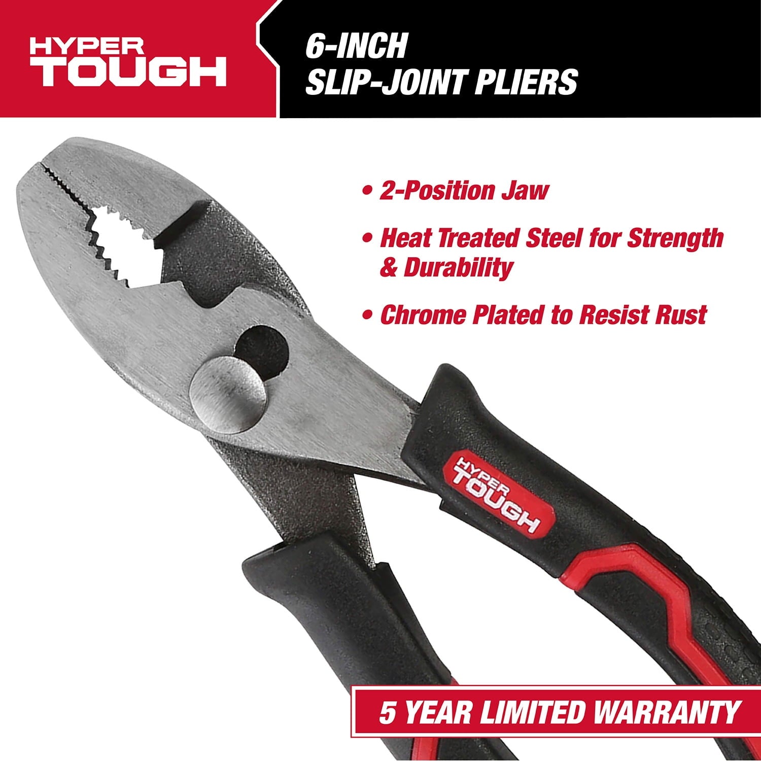 Hyper Tough 6-inch Slip Joint Pliers with Ergonomic Soft Grip Handles