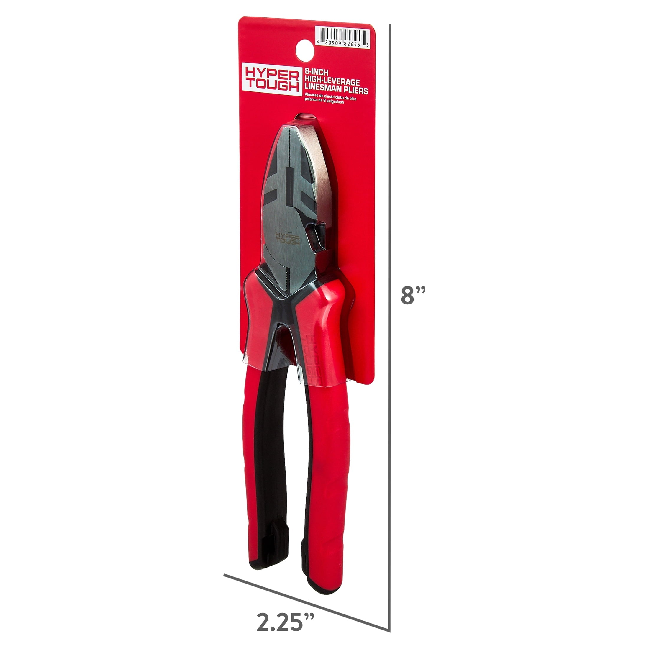 Hyper Tough 8-inch High Leverage Linesman Pliers with Dual Material Comfort Grips