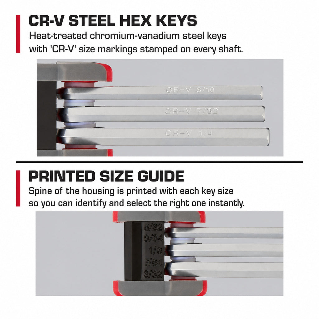 Hyper Tough Heavy-Duty Folding SAE Hex Key Set, 8 Pieces