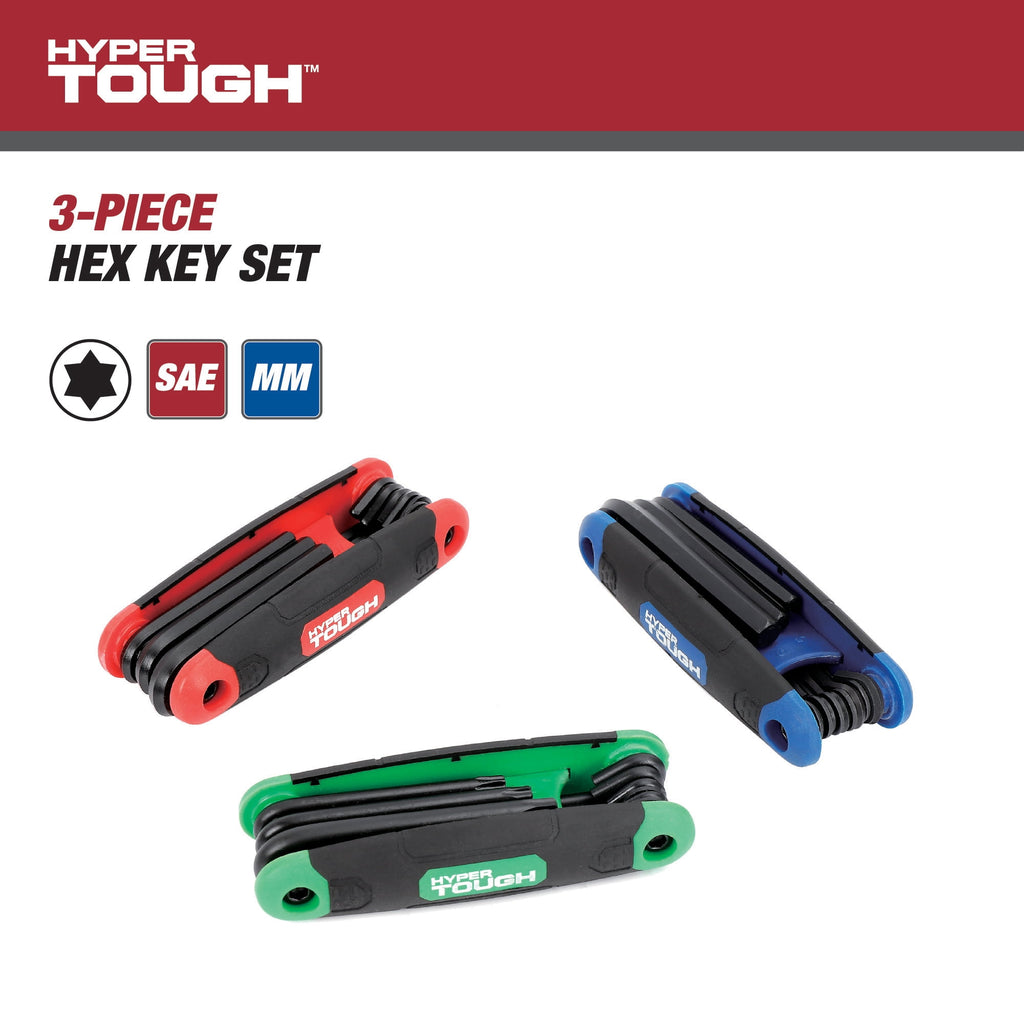 Hyper Tough 3-Pack Folding Hex Key Set with SAE Metric and Star