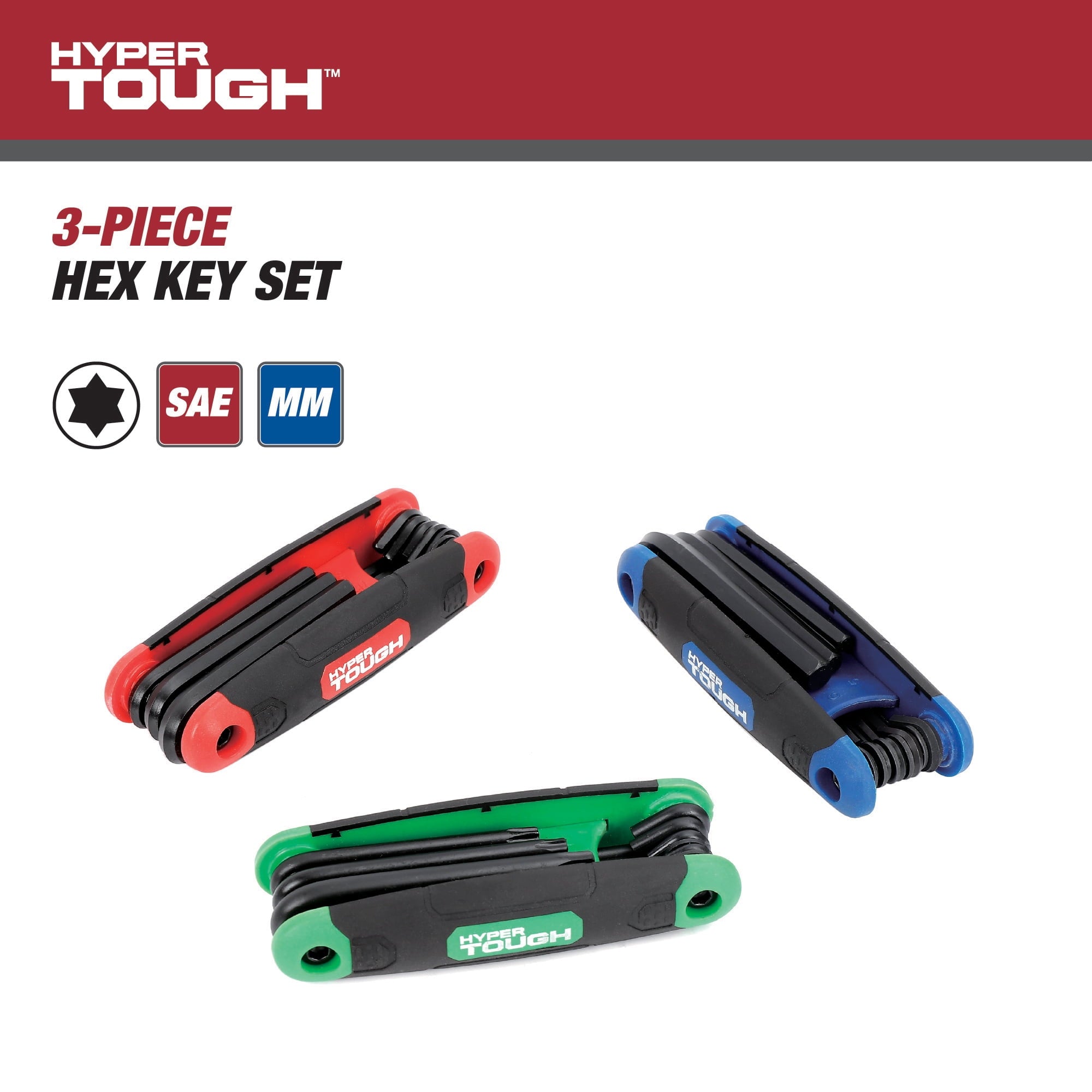 Hyper Tough 3-Pack Folding Hex Key Set with SAE Metric and Star
