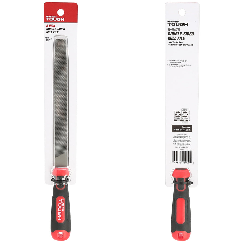 Hyper Tough 8-Inch Steel Mill Bastard File with Ergonomic Soft Grip, 2202V