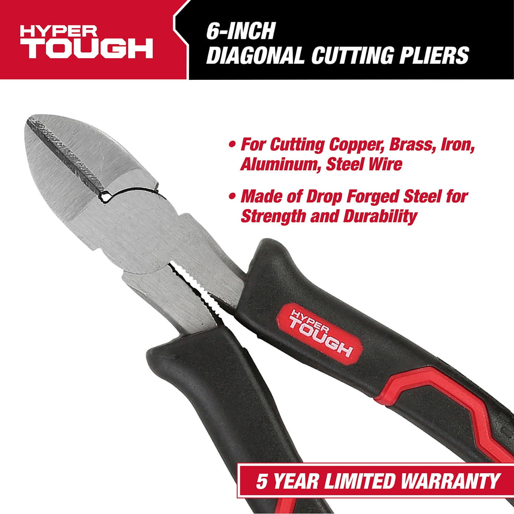 Hyper Tough 6-Inch Diagonal Cutting Pliers with Ergonomic Soft Grip Handles