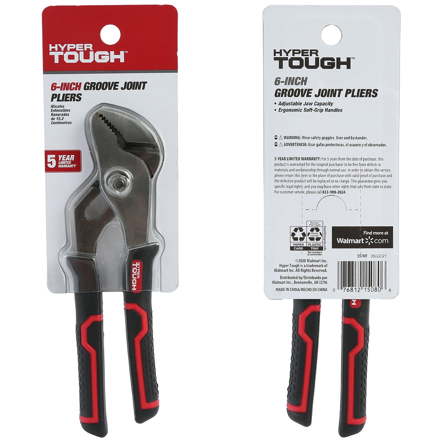 Hyper Tough 6-inch Groove Joint Pliers with Ergonomic Comfort Grips, Black 5576V