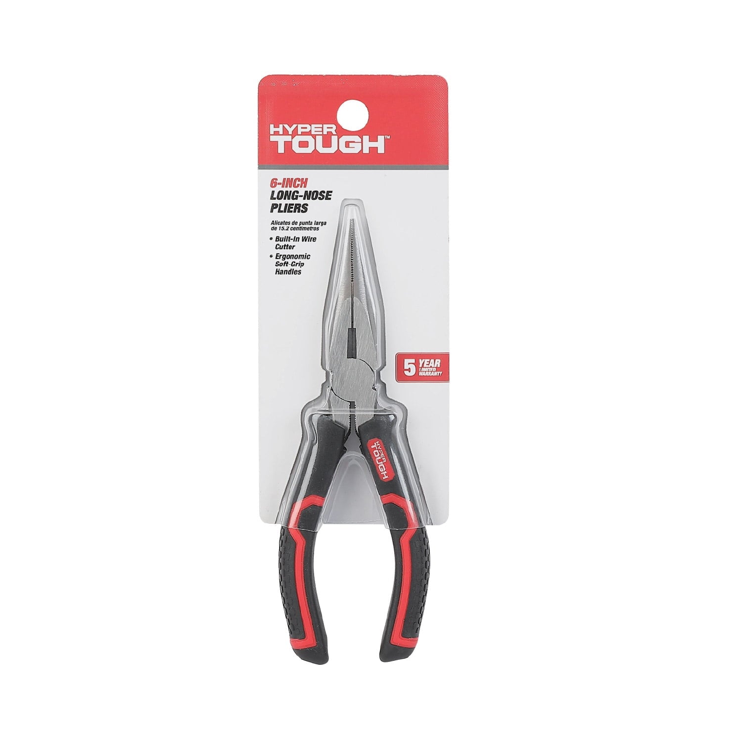 Hyper Tough 6-inch Long Nose Pliers with Ergonomic Soft Grip Handles