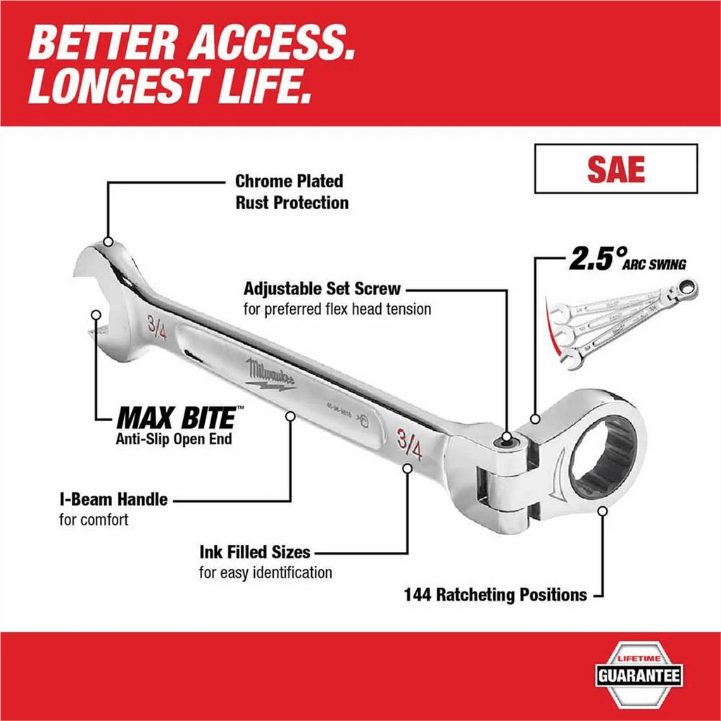 Milwaukee Tool 3/8 Flex Head Ratcheting Combination Wrench