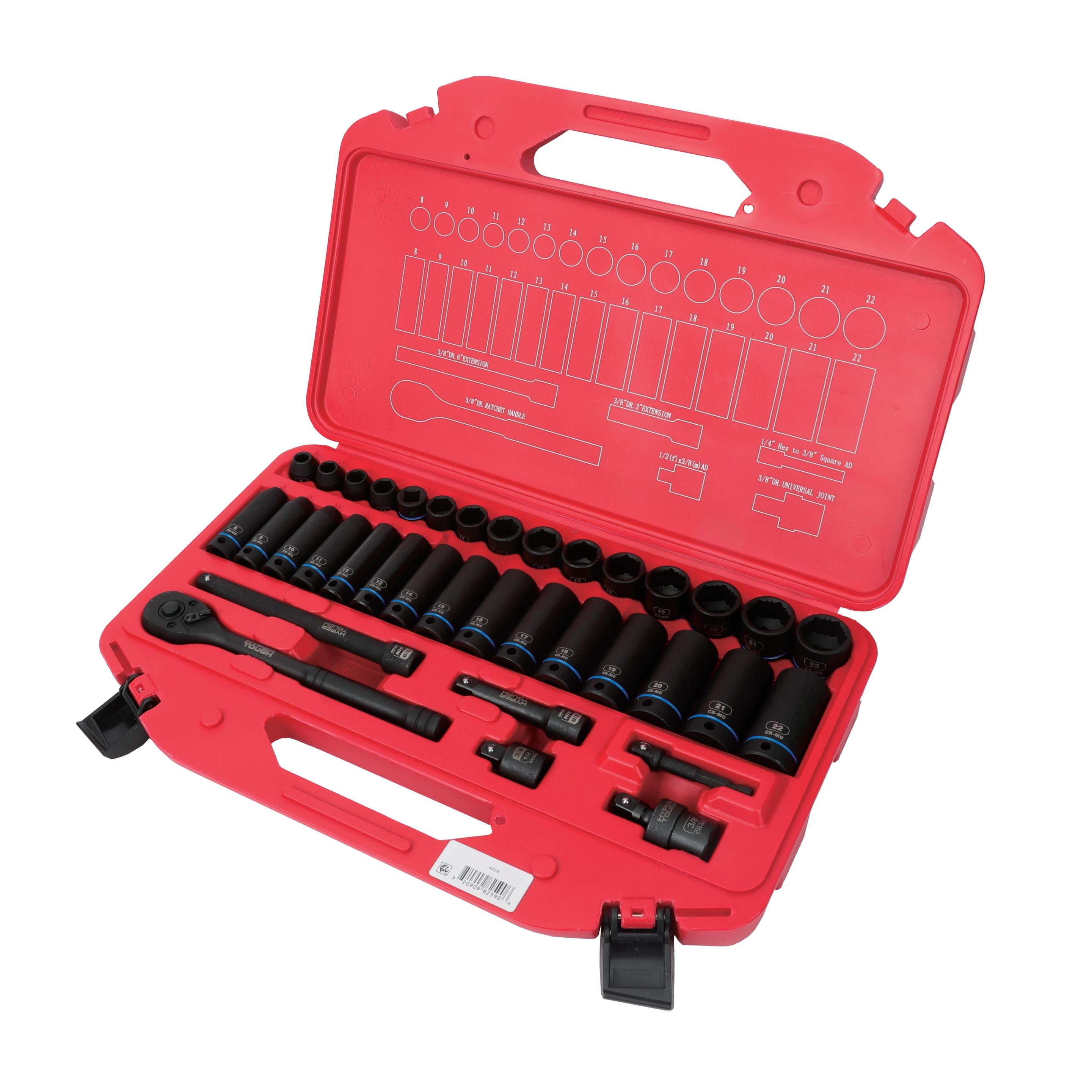 Hyper Tough 36-Piece 3/8-inch Drive Metric CRMO Impact Socket Set (mm)