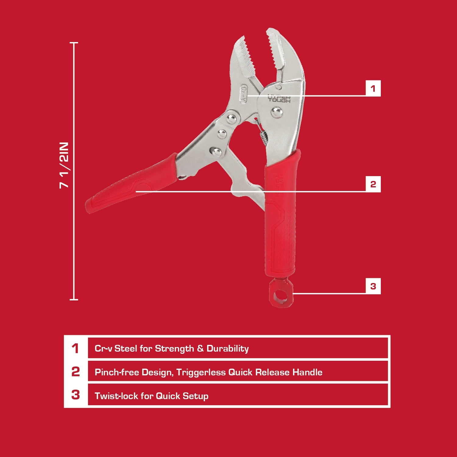 Hyper Tough 8-inch Straight Jaw Locking Pliers with Triggerless Release