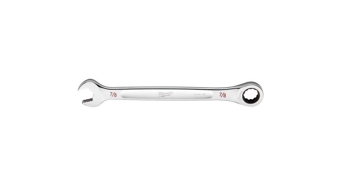 Milwaukee 45-96-9228 Ratcheting Combination Wrench, SAE, 7/8 in Head, 11.93 in L, 12-Point, Steel, Chrome