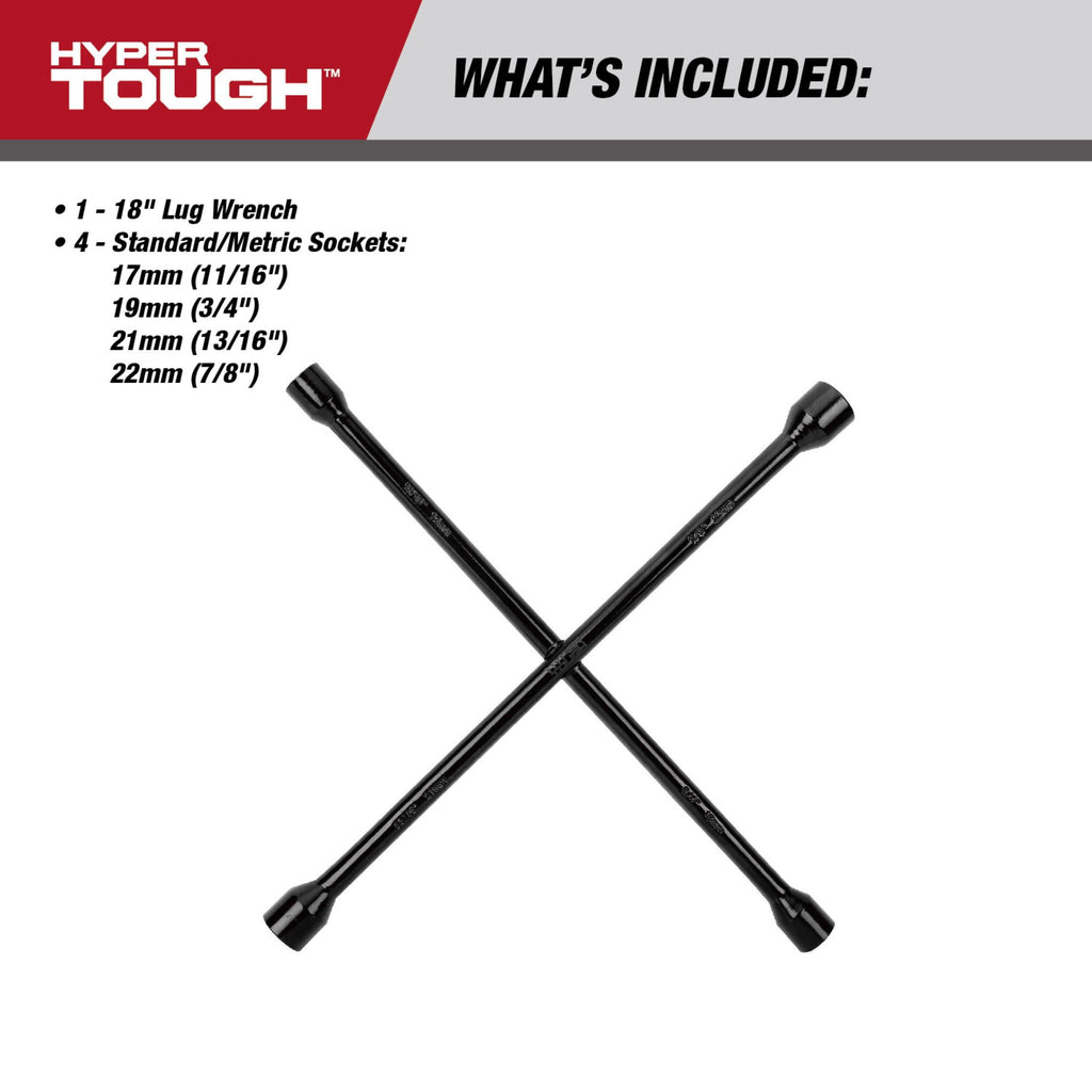 Hyper Tough 18-inch Durable Carbon Steel Lug Wrench for Tire Replacement