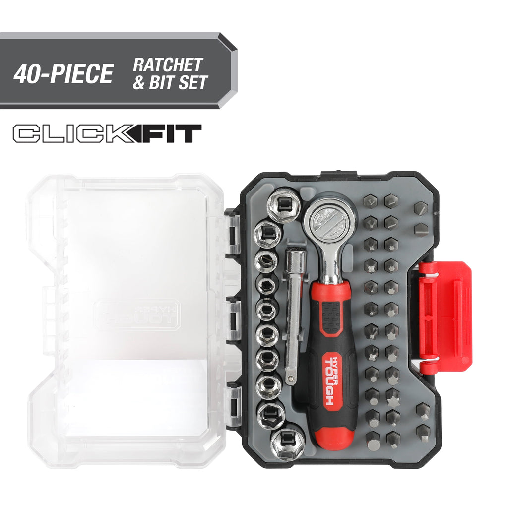 Hyper Tough 40-Piece Ratchet with Sockets and Bits in Click Fit Case