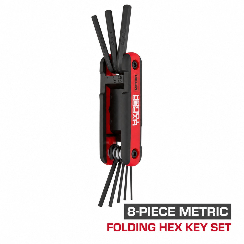 Hyper Tough Heavy-Duty Folding Metric Hex Key Set, 8 Pieces