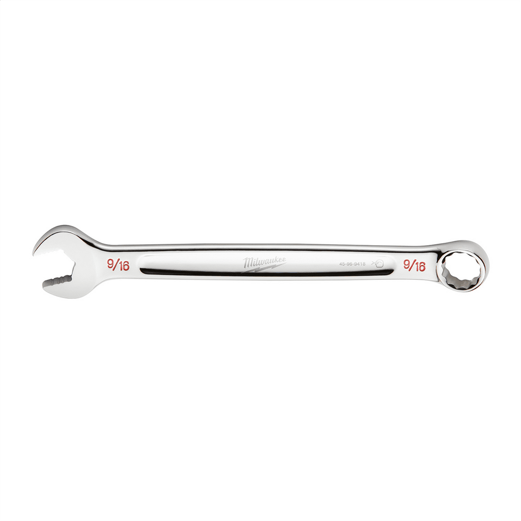 Milwaukee Tool 9/16 SAE Combination Wrench, 12-Point, Steel, Chrome, Ergonomic, I-Beam Handle