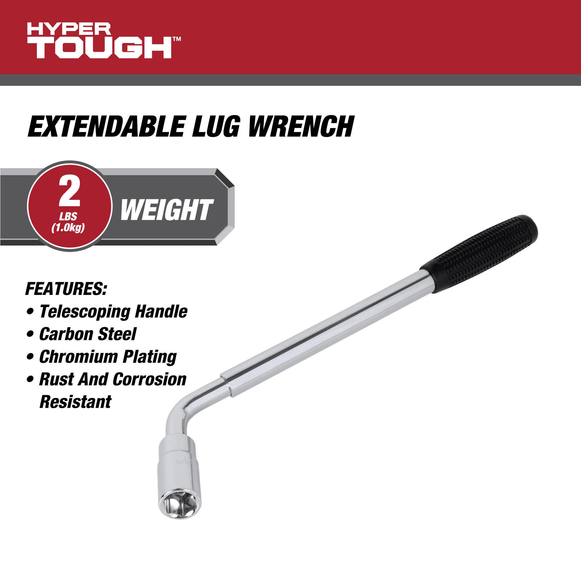 Hyper Tough Heavy Duty Extendable Lug Wrench, 15 to 22-inch Tire Iron, Chrome