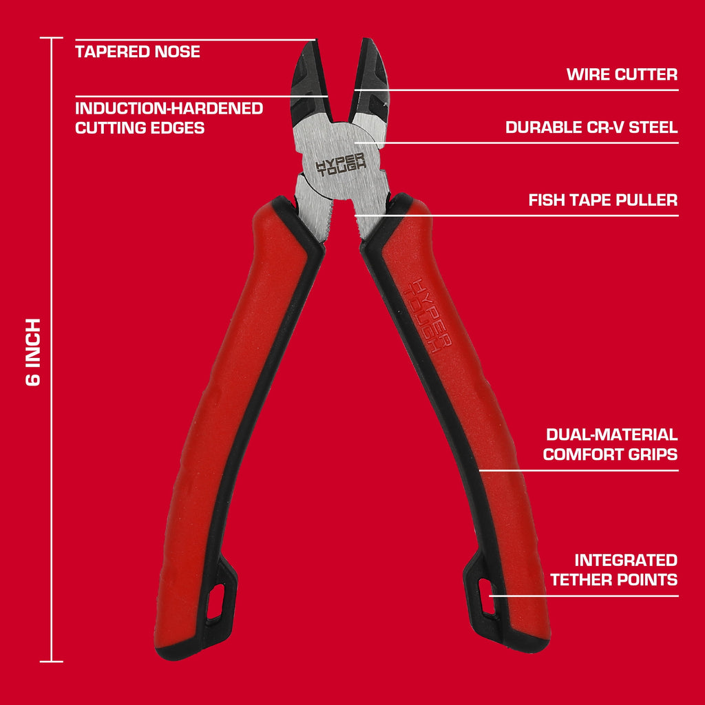 Hyper Tough 6-inch Diagonal Pliers with Dual Material Comfort Grips