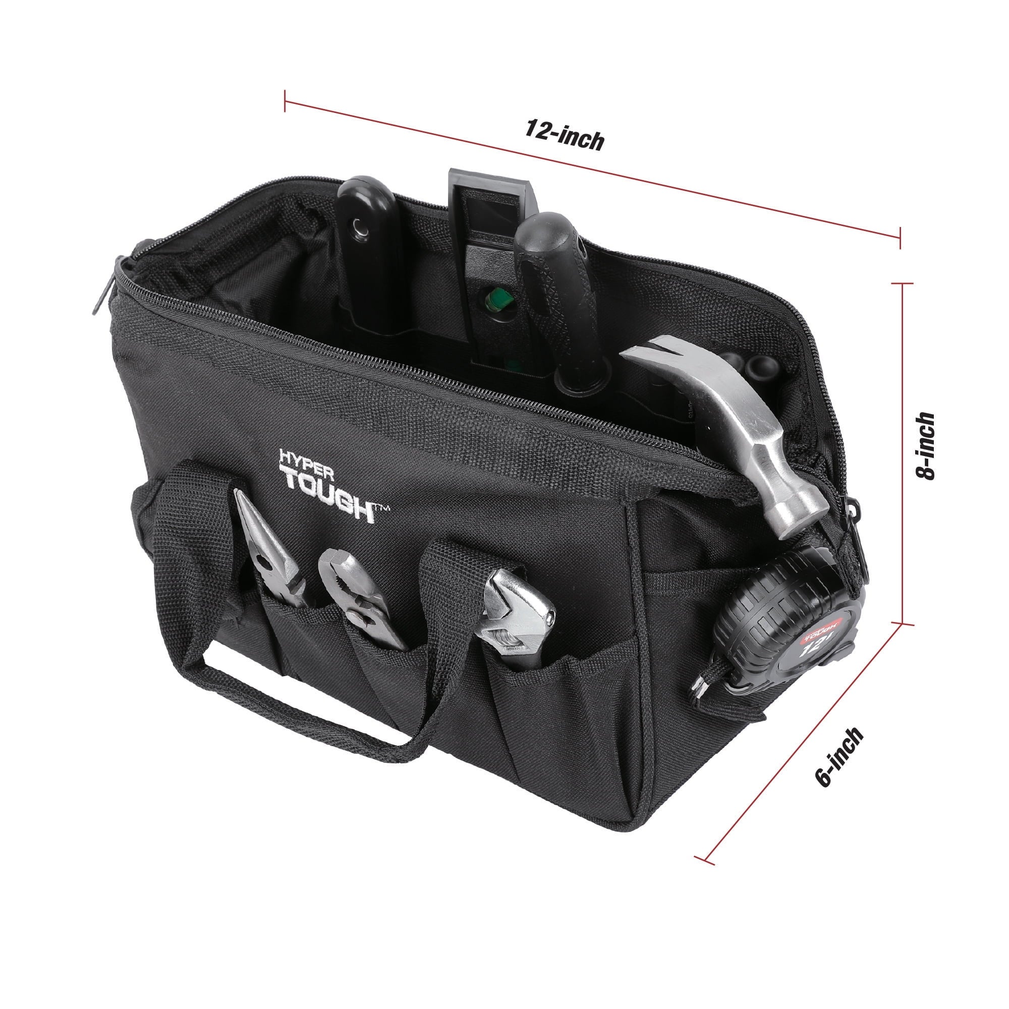 Hyper Tough 89-Piece Black Household Tool Set with 12-Pocket Tool Bag