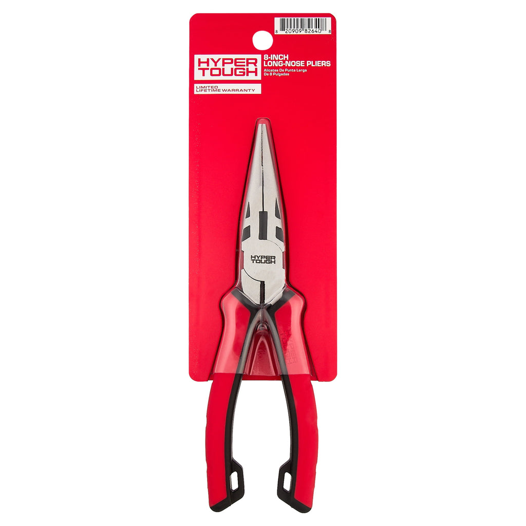 Hyper Tough 8-inch Long-nose Pliers with Dual Material Comfort Grips