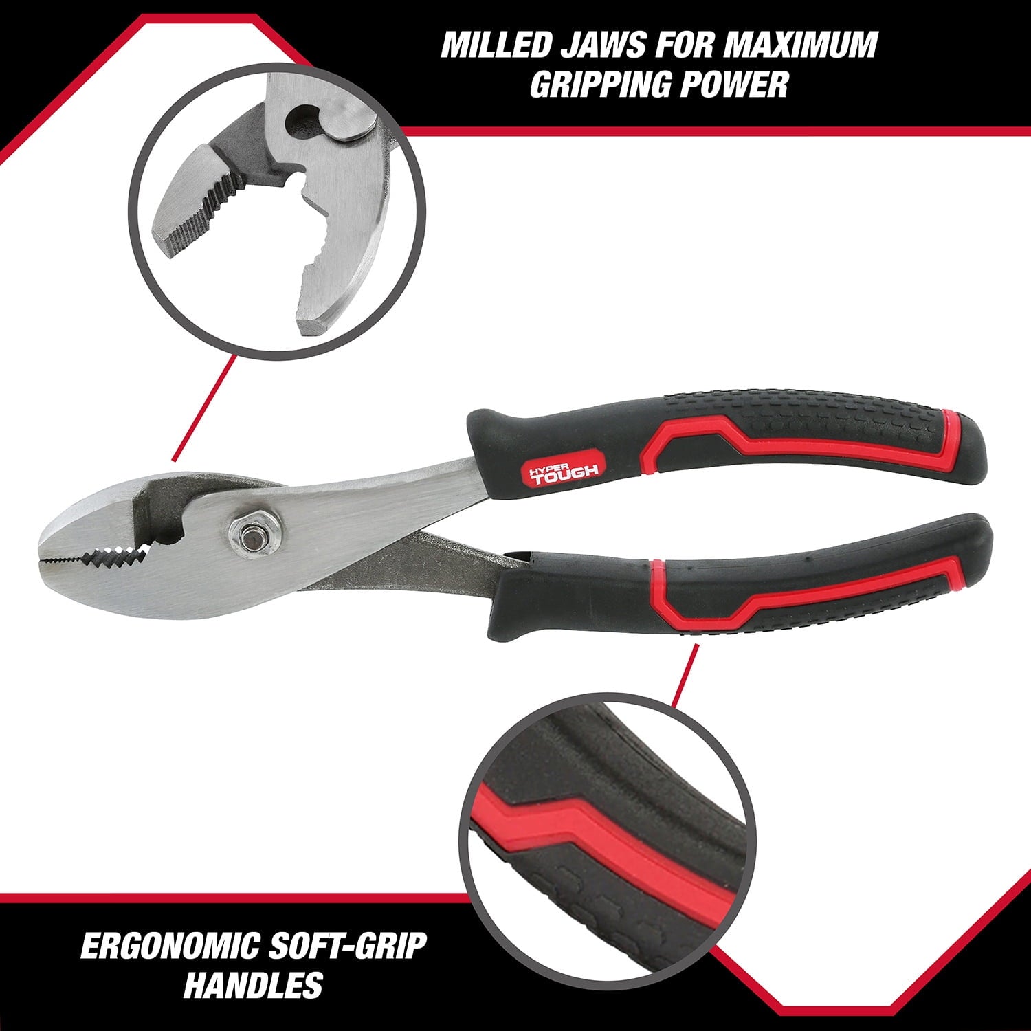 Hyper Tough 8-inch Slip Joint Pliers with Ergonomic Comfort Grips, Black, 5174V