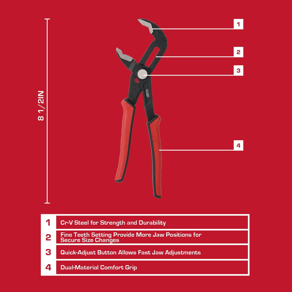 Hyper Tough 8-inch Quick Adjust Groove Joint Pliers
