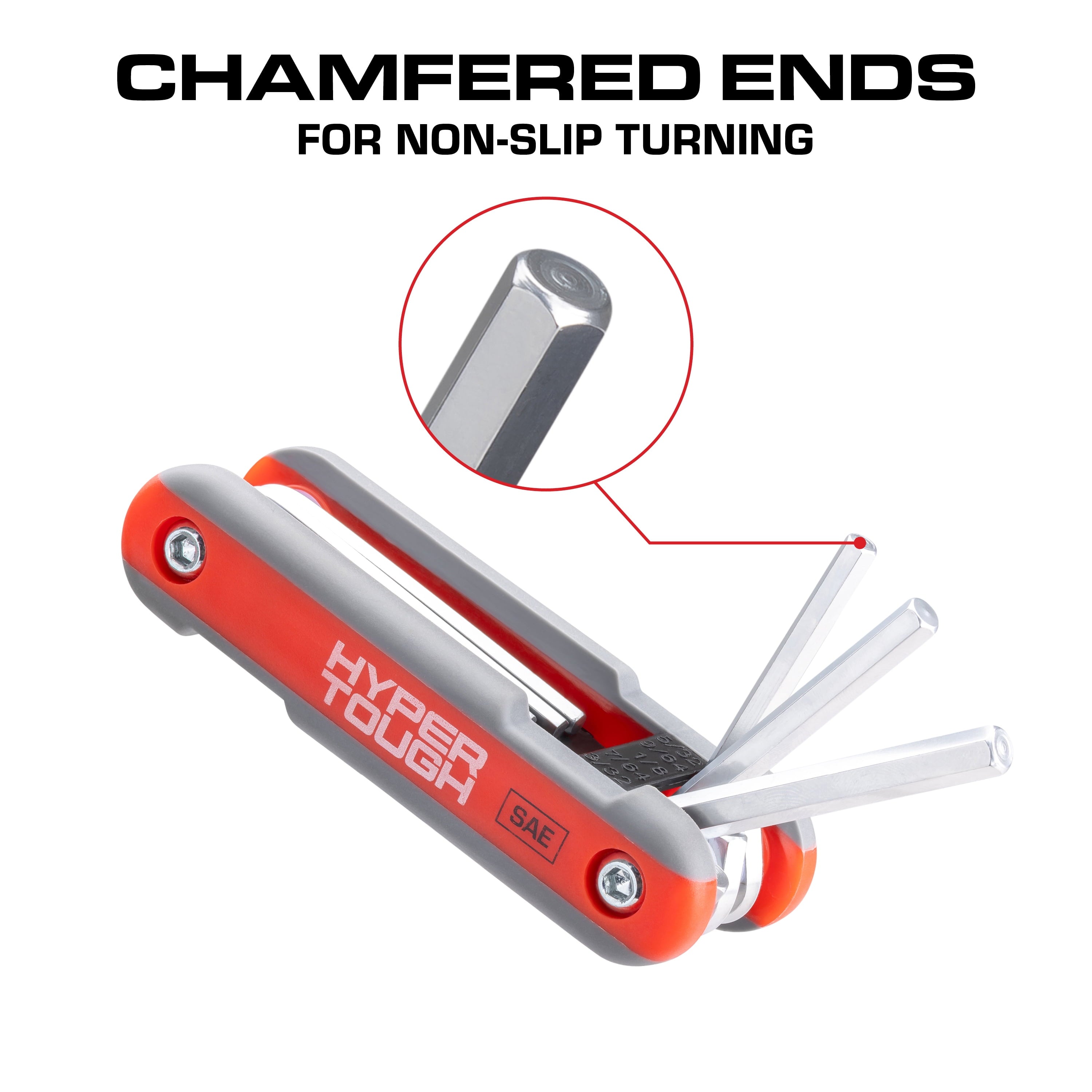 Hyper Tough Heavy-Duty Folding SAE Hex Key Set, 8 Pieces
