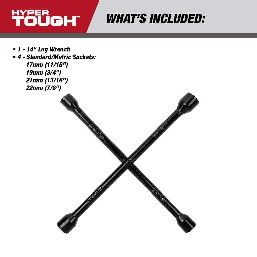 Hyper Tough 14-inch Powder Coated Lug Wrench for Tire Replacement