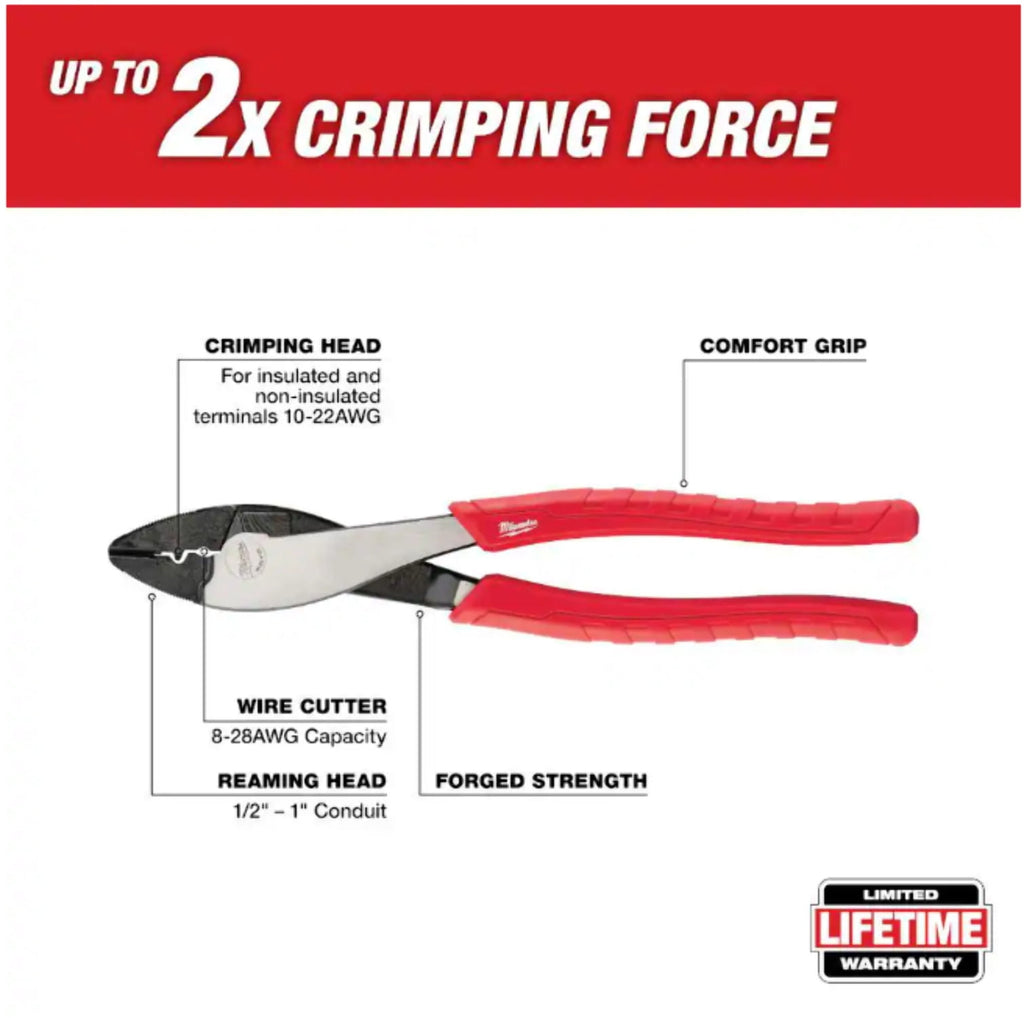 Milwaukee 48-22-6103 Crimping Plier, 8.976 in OAL, 1-1/2 in Jaw Opening, Comfort-Grip Handle Black/Red