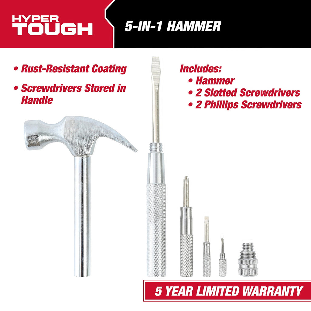 Hyper Tough 5-in-1 Hammer & Screwdriver Set