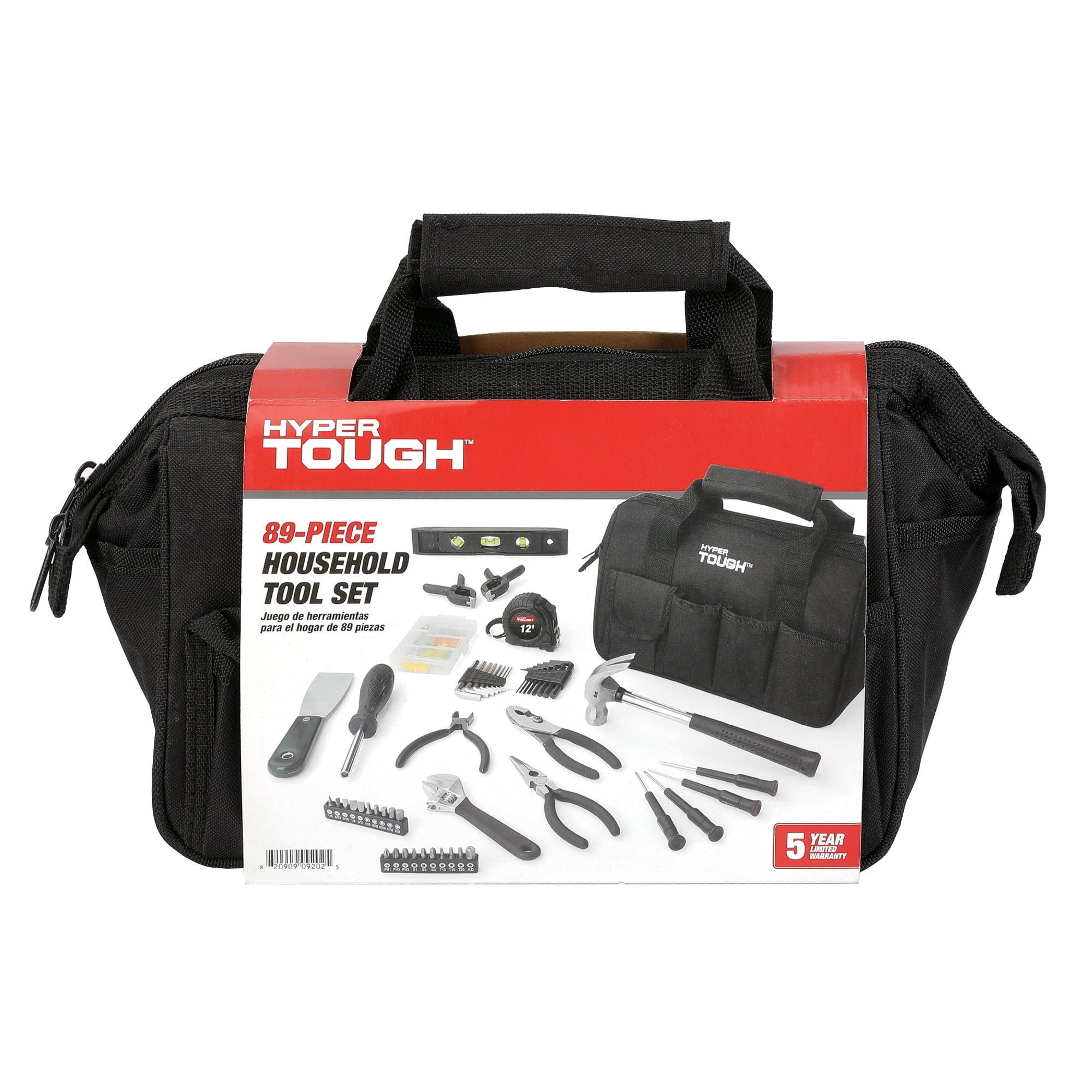 Hyper Tough 89-Piece Black Household Tool Set with 12-Pocket Tool Bag