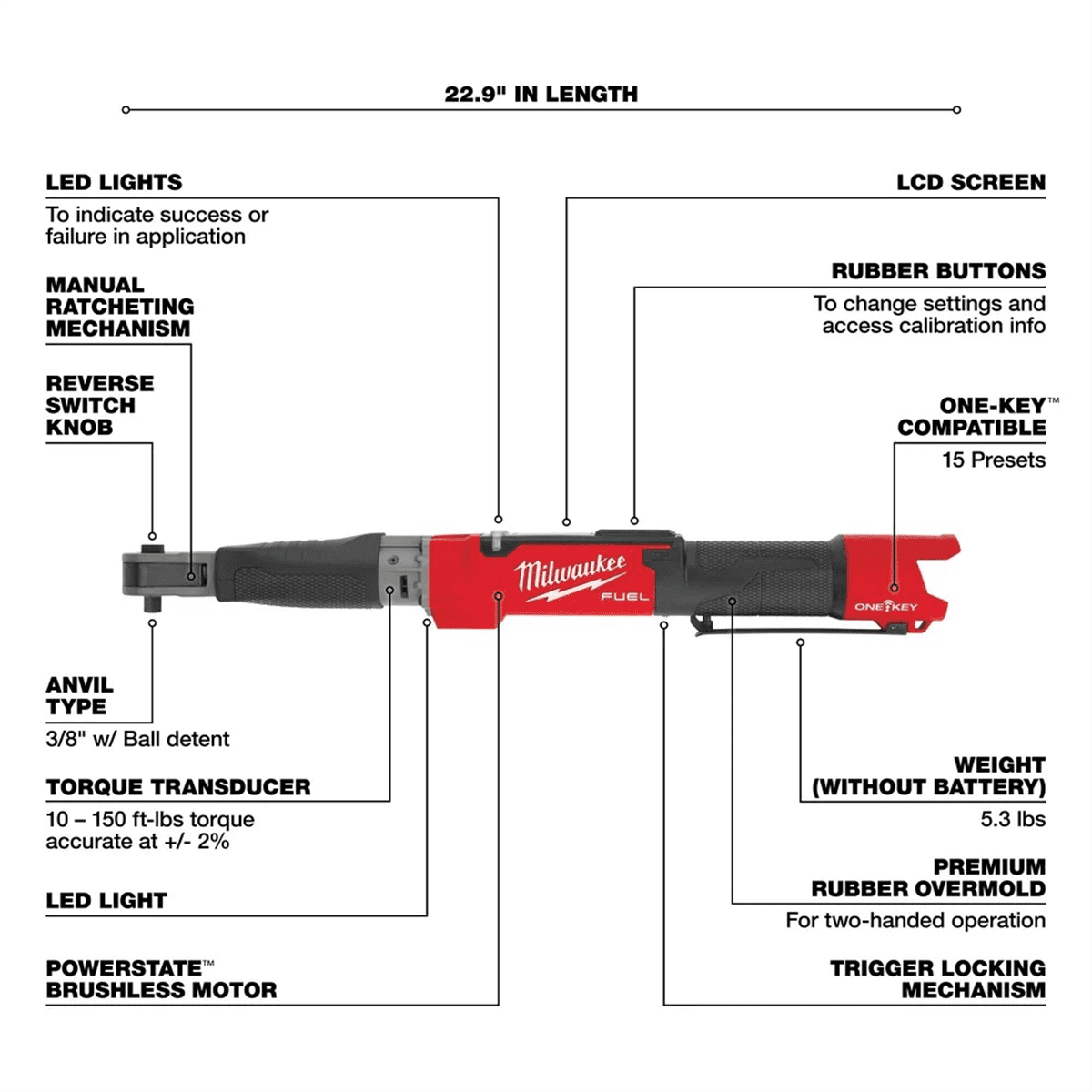 Milwaukee 2465-20 M12 FUEL 3/8 Digital Torque Wrench with ONE-KEY