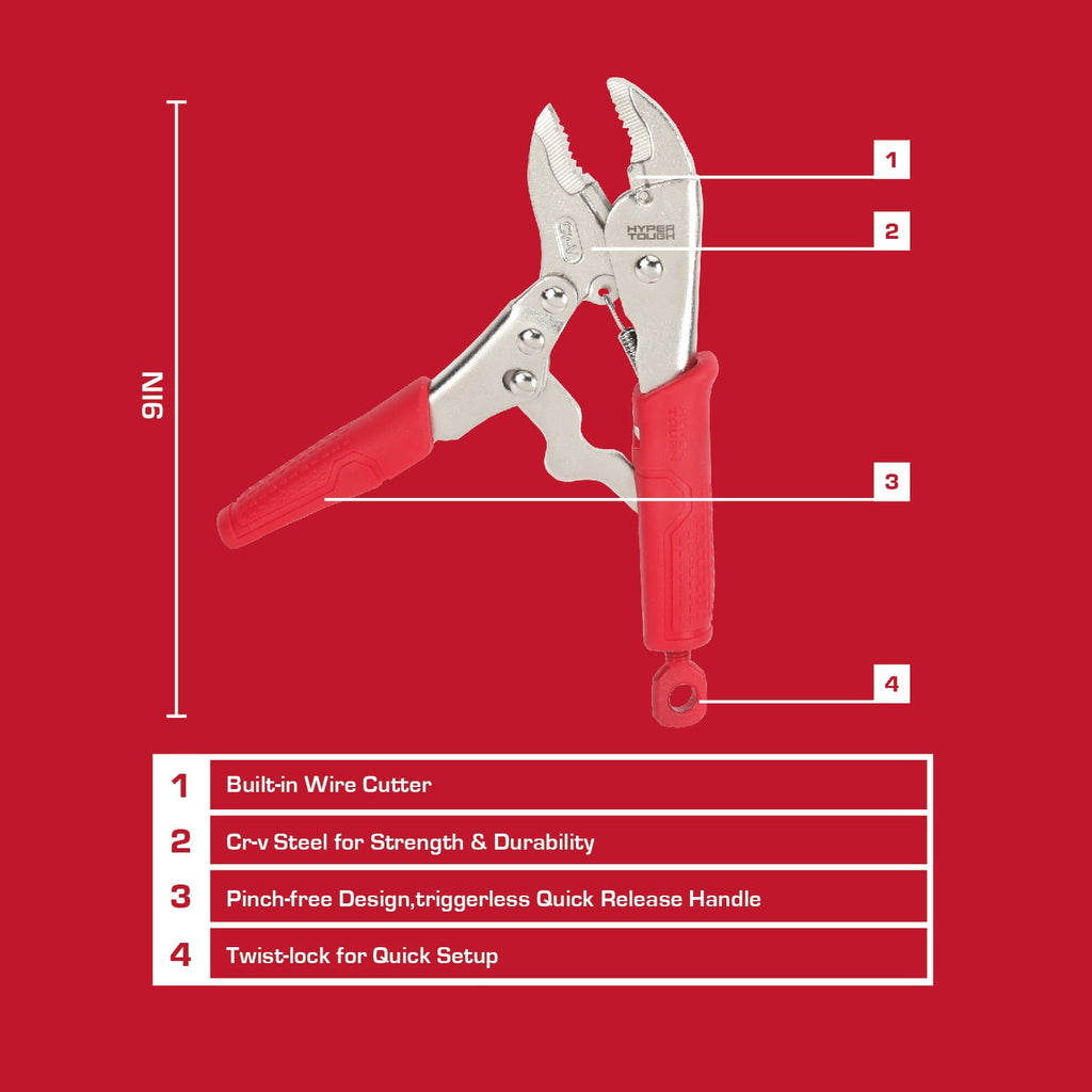 Hyper Tough 7-inch Curved Jaw Locking Pliers with Triggerless Release