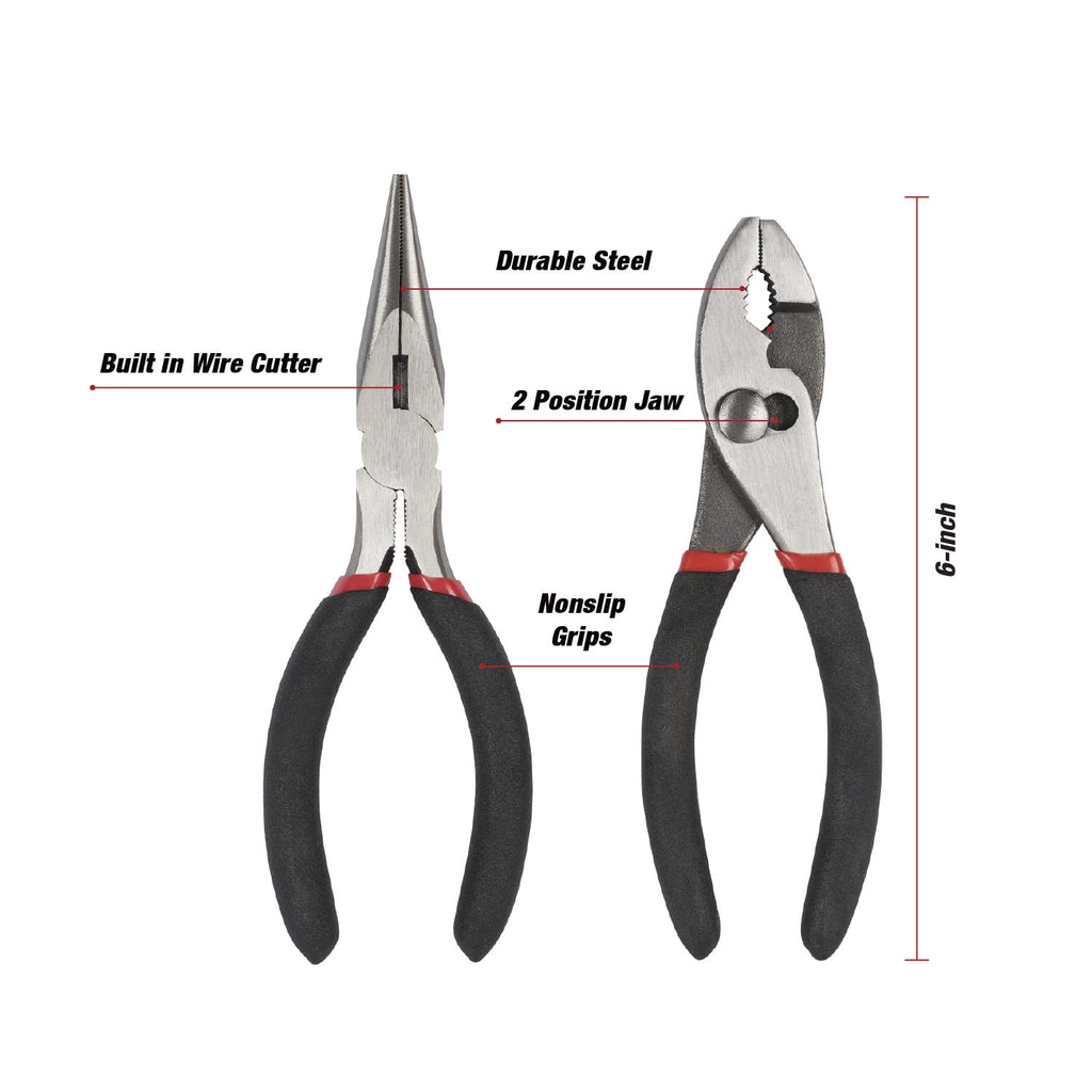 Hyper Tough 2-Piece 6-inch Pliers Set with Slip-Joint and Long Nose Pliers