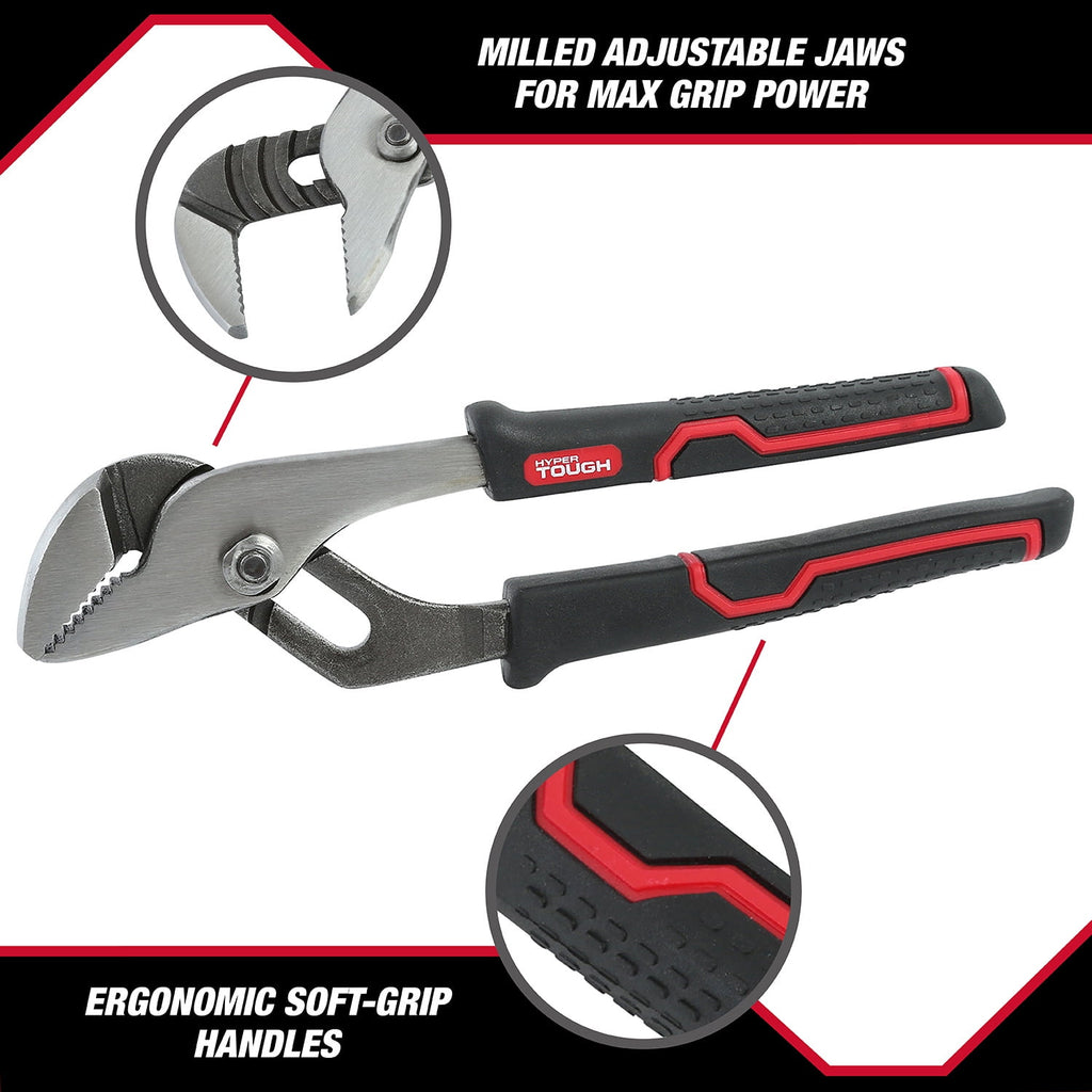 Hyper Tough 8-inch Groove Joint Pliers with Ergonomic Comfort Grips, Black 5368V