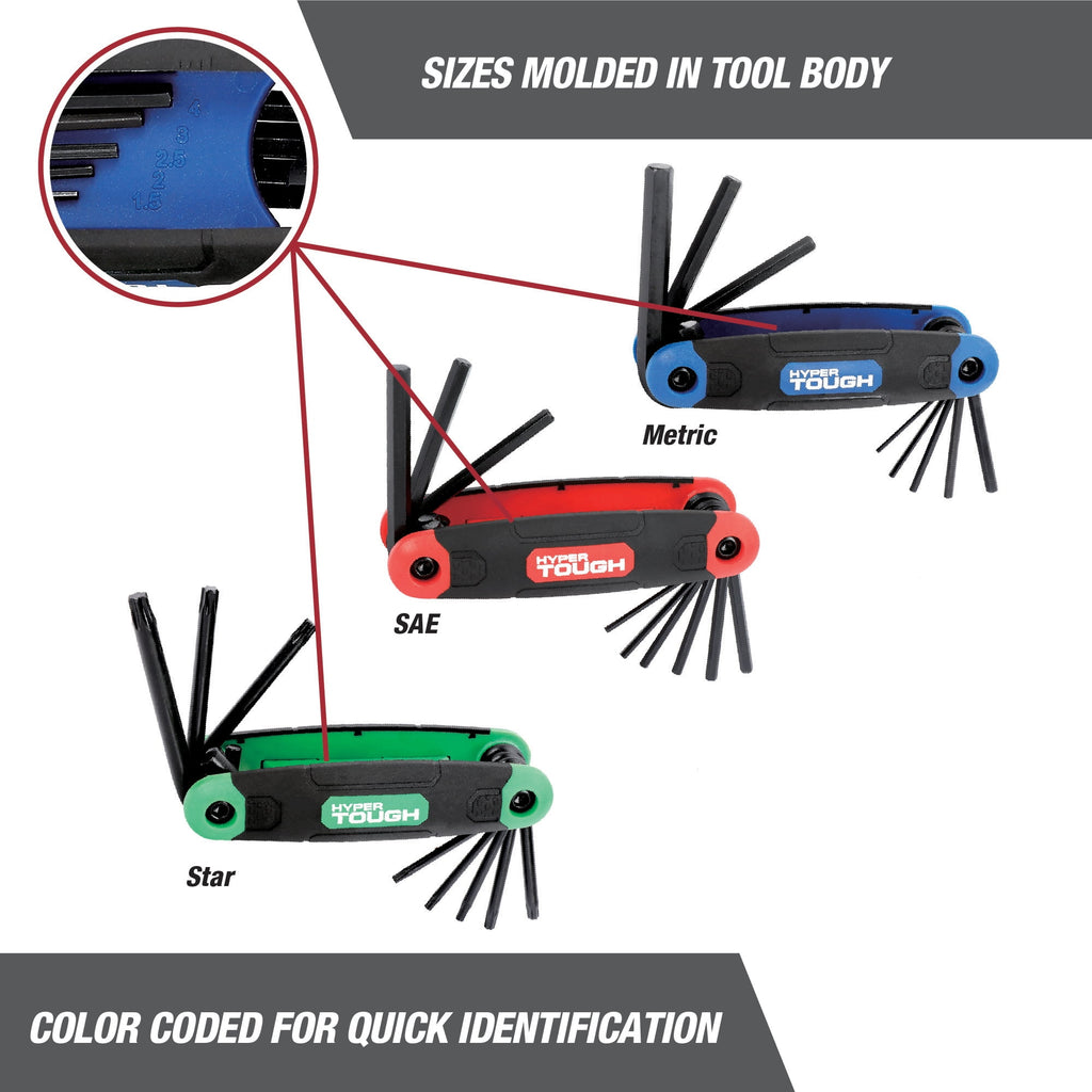 Hyper Tough 3-Pack Folding Hex Key Set with SAE Metric and Star
