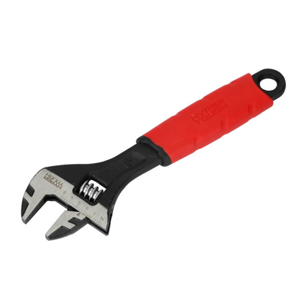 Hyper Tough 8-inch Wide Jaw Adjustable Wrench, Dual Material Comfort Grips